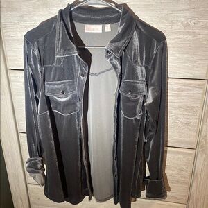Belle by Kim Gravel Gray Velvet Button-Up Shirt